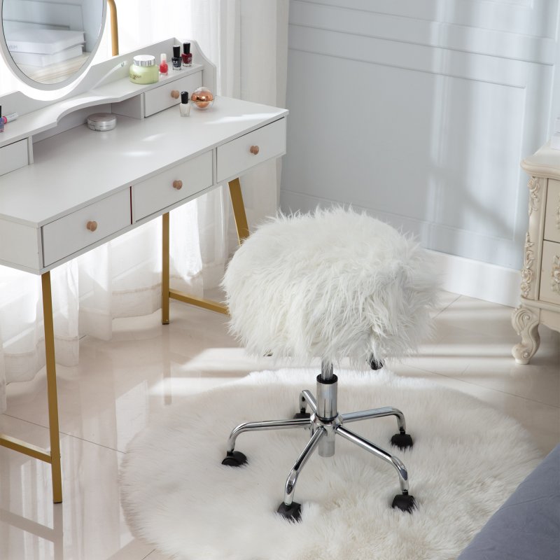 [US Direct] HengMing Faux Fur Stool in White