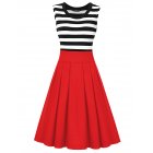 [US Direct] HiQueen Women's Scoop Collar Stripe Sleeve Elegant Business A-line Dress Red_2XL