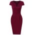  US Direct  HiQueen  Women s V collar Slim Waisted Knee length Dress Short Sleeve Elegant Cocktail Dress