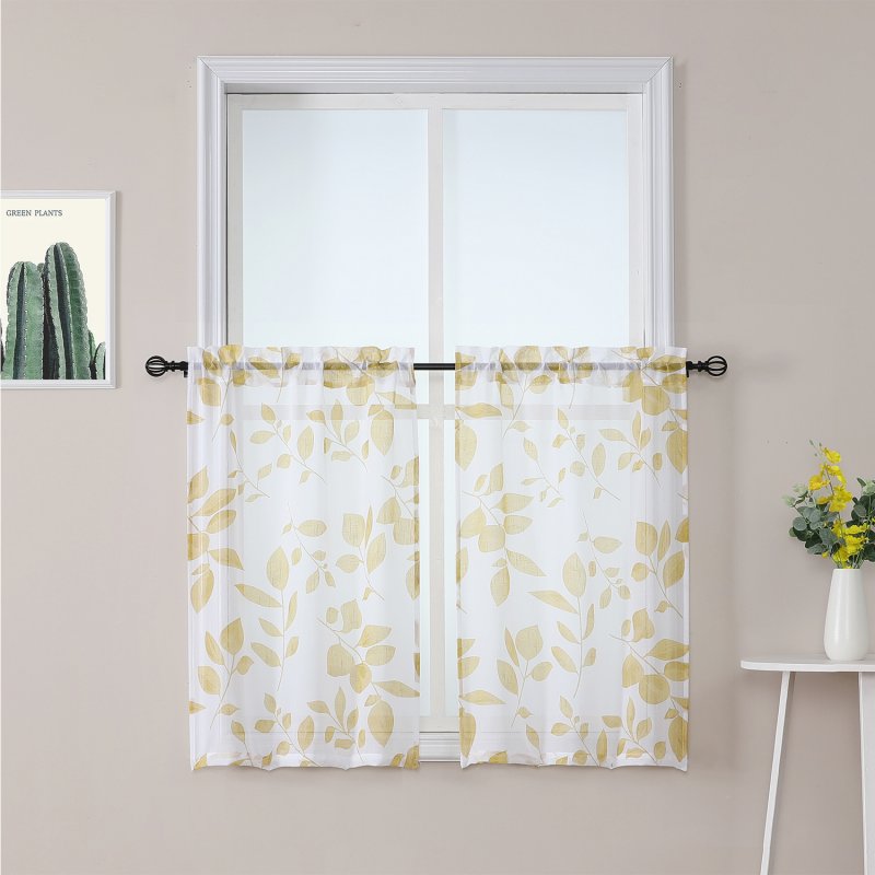 US Home Curtain Large Leaf Paint Printed Small Short Window Curtain