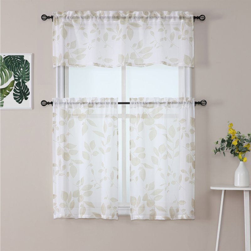 US Home Curtain Large Leaf Paint Printed Small Short Window Curtain