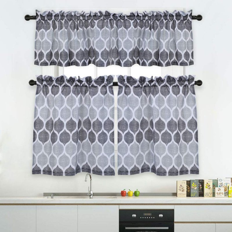 US Home Kitchen Crossing Bamboo Joint Printing Pattern Craft Curtain Grey