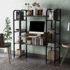 [US Direct] Home Office Computer Desk With Storage Hutch And Double Bookcase,  Computer Workstation With Storage Bookshelf(Tiger)