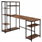 [US Direct] Home Office  Computer  Desk With Multiple Storage Shelves Modern Large Office Desk With Bookshelf And Storage Space brown