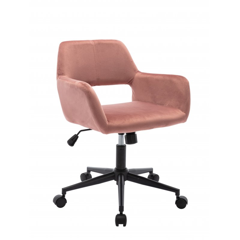 [US Direct] Home Office Chair with Velvet Upholstered, Height-Adjustable with Black finished Steel Base, Pink(粉色天鹅绒)