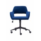 [US Direct] Home Office Chair with Velvet Upholstered, Height-Adjustable with Black finished Steel Base, Navy Blue