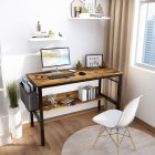 [US Direct] Home Office Computer Desk, Industrial Accent Study Table, Small Workstation, Writing Desk with Storage Bag and Metal Headset Hook