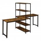 [US Direct] Home Office Two Person Computer  Desk With Shelves Extra Large Double Workstations Office Desk With Storage Shelves Brown
