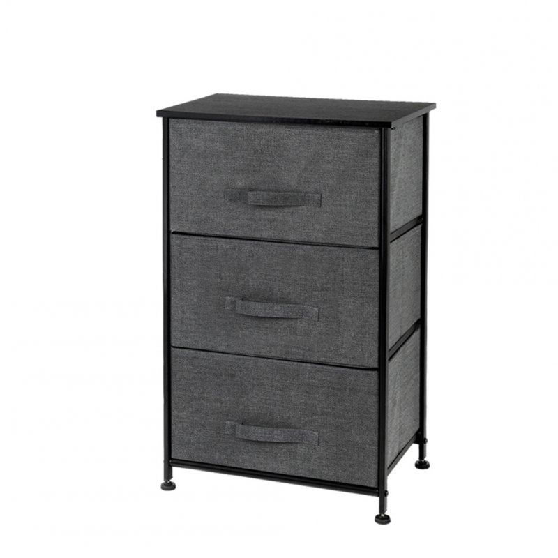 US Home  Storage  Dresser Three-layer Iron Non-woven Fabric Drawer Rack Convenient Removable Bedside Cupboard Small Standing Organizer Dark gray