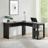  US Direct  Home office L Shaped Corner Computer Desk  Study Workstation Furniture with 2 Open Storage Bookshelves  NO tool assemble required Black 