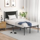 [US Direct] IDEALHOUSE Twin Size Metal Platform Bed Frame with Upholstered Headboard