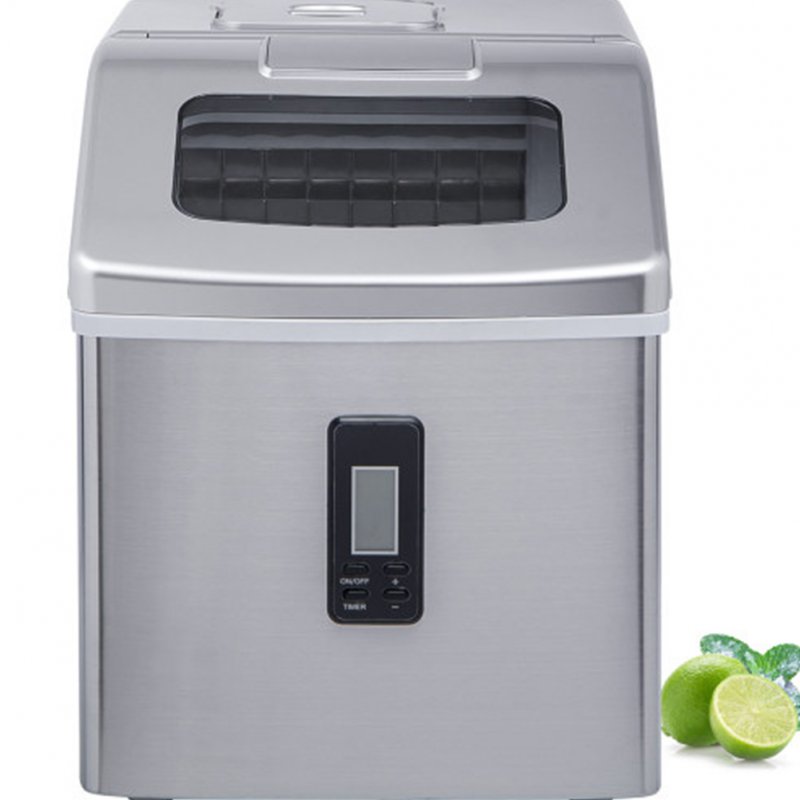 US Ice  Maker  Machine For 48 Lbs / 24h Crystal Ice Cubes With Household Ice Shovel Silver