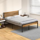 [US Direct] Idealhouse Full Size Bed Frame with Wood Headboard