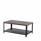 [US Direct] Industrial Coffee Table with Storage Shelf for Living Room, Tea Table,Wood Look Accent Furniture with Metal Frame, Easy Assembly, Rustic Brown.