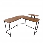 [US Direct] Industrial L-Shaped Desk, Corner Computer Desk PC Laptop Study Table Workstation for Home Office Wood & Metal, Rustic Brown