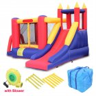  US Direct  Inflatable Castle With Slide 420d Oxford Cloth Coating Scraping Surface Foldable Backyards Kids Toys  including Blower  reddish purple