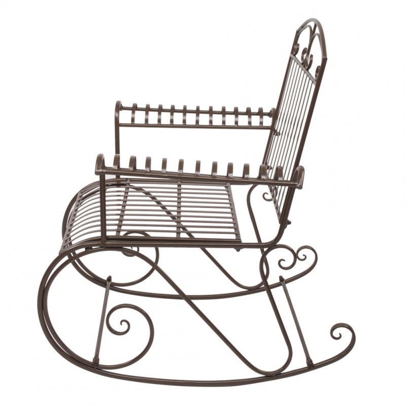 US Iron Bent Armrest Single Rocking Chair Lightweight Chair Dark Brown