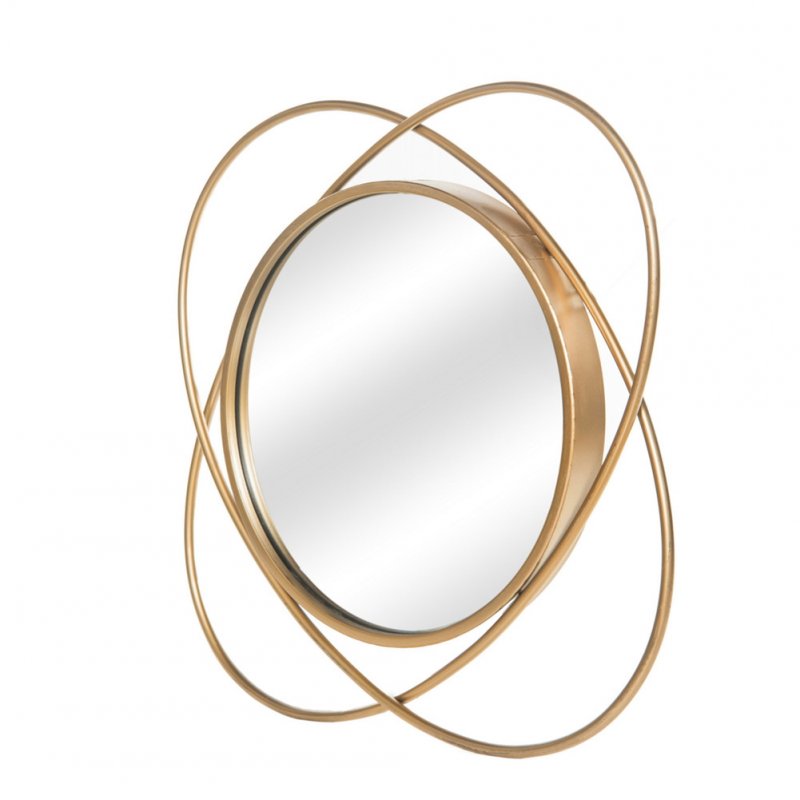 [US Direct] Iron Glass 55.88*4*55.88cm Lace Round Mirrorlife-size Decorative Wall  Mirror Golden