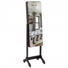 [US Direct] Jewelry Storage Cabinet With Mirror Wooden Floor Standing 4-layer Shelf Adjustable Mdf Full Mirror Dark Brown