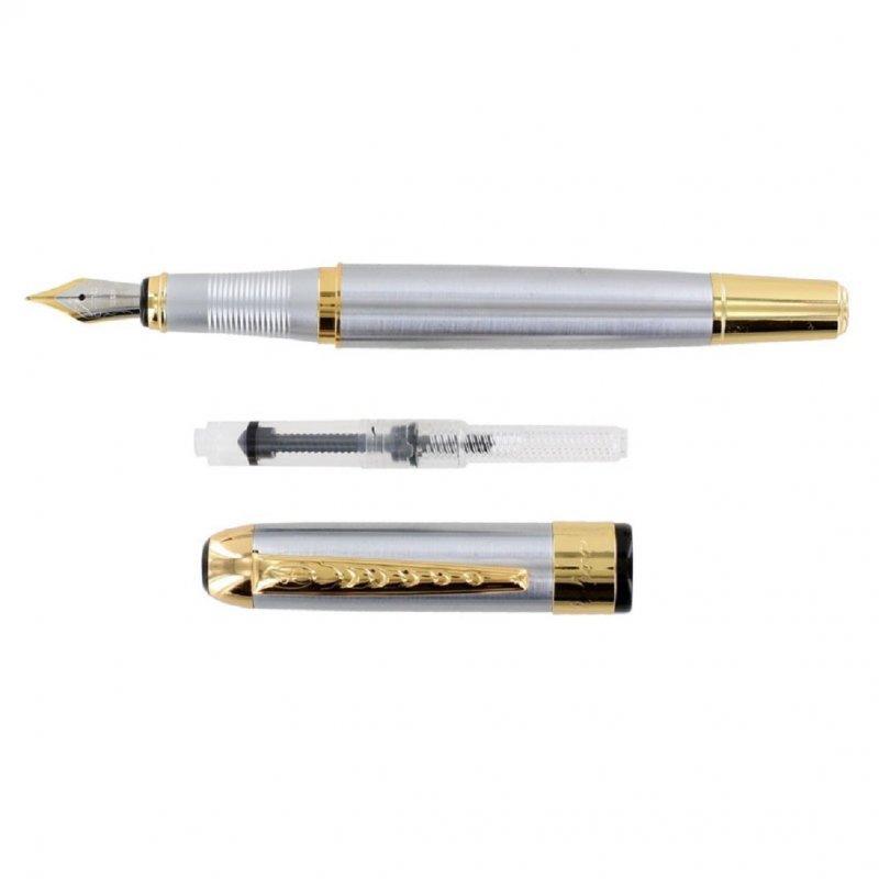 US JinHao 250 Stainless Steel Gold Trim Fountain Pen - Medium