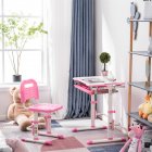  US Direct  Kids Student Desks Chairs Set 66 x 48 x  52 74  cm Liftable Table Set Without Front Baffle Reading Stand Lamp pink