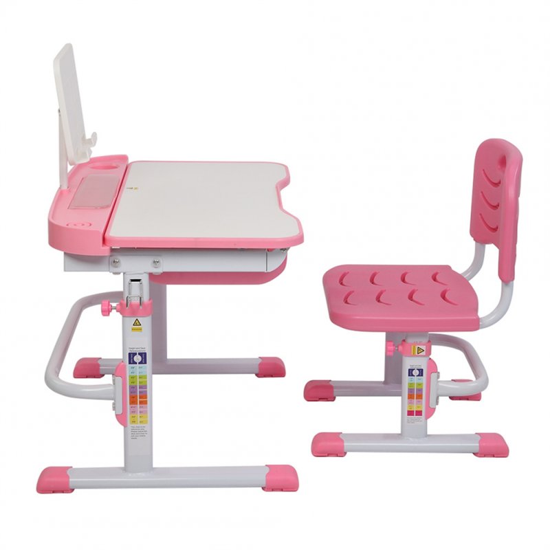 [US Direct] Kids Study Desk Chair Set 70cm Liftable Tiltable Table Set With Reading Frame Without Lamp pink