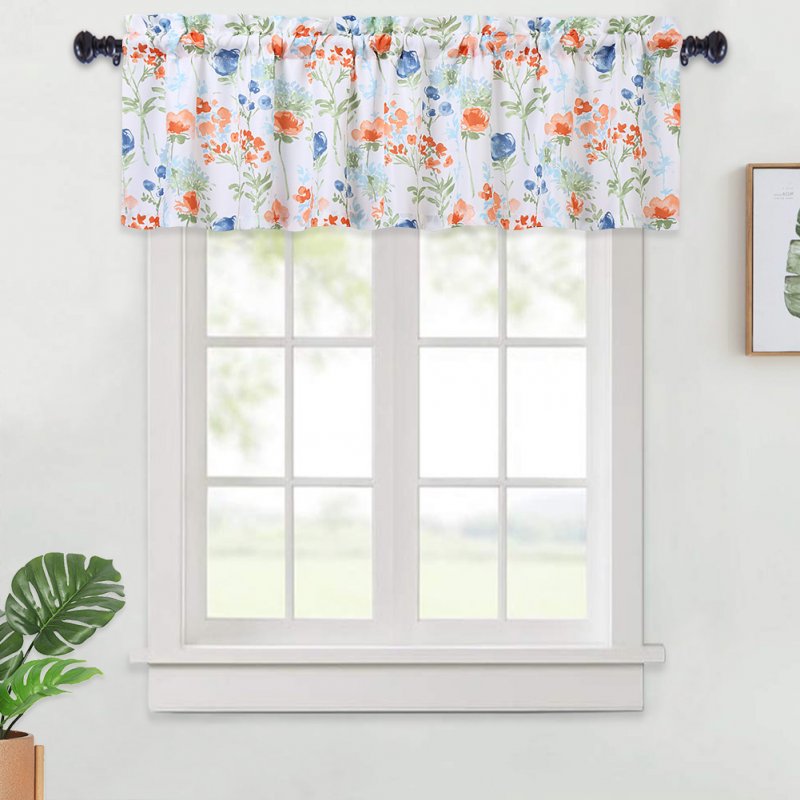 [US Direct] Kitchen Valances for Windows Polyester Valance Curtains Rod Pocket Rustic Floral Printed Window Treatments  Red/Green_54