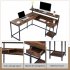  US Direct  L shaped Computer  Desk With Monitor Shelf Cpu Stand Study Desk Large Workstation For Home Office brown