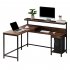  US Direct  L shaped Computer  Desk With Monitor Shelf Cpu Stand Study Desk Large Workstation For Home Office brown