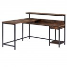  US Direct  L shaped Computer  Desk With Monitor Shelf Cpu Stand Study Desk Large Workstation For Home Office brown