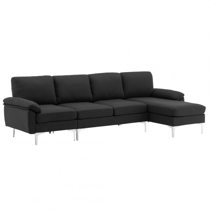 US L-shaped Sofa with Iron Feet 4 Seats Space-saving Black