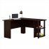  US Direct  L shaped Wooden Right Angle Computer Desk With Two layer Bookshelves Studying Writing Table Workstation Home Office Supplies Dark Brown