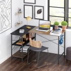 [US Direct] L-shaped black linen + retro double color matching desk