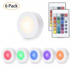 US <span style='color:#F7840C'>LED</span> round RGB+4000K white light remote control cabinet light 6pcs, with 2PCS remote control, with 8PCS high viscosity 3M sponge double-sided tape None