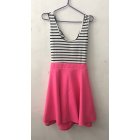 [US Direct] Ladies Open Back Sleeveless Slim Fit Striped Casual Cute Mini Dress Rose Red_S