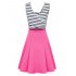  US Direct  Ladies Open Back Sleeveless Slim Fit Striped Casual Cute Mini Dress Rose Red S