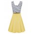  US Direct  Ladies Open Back Sleeveless Slim Fit Striped Casual Cute Mini Dress Yellow L