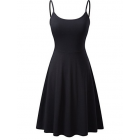 [US Direct] Lady Sleeveless Adjustable Flare Skirt Suspender Dress Black_L