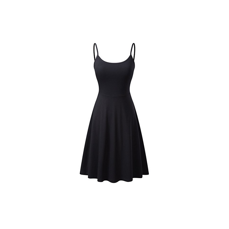 US Lady Sleeveless Adjustable Flare Skirt Suspender Dress Black_L