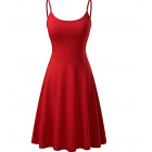 US Lady Sleeveless Adjustable Flare Skirt Suspender Dress Red_L