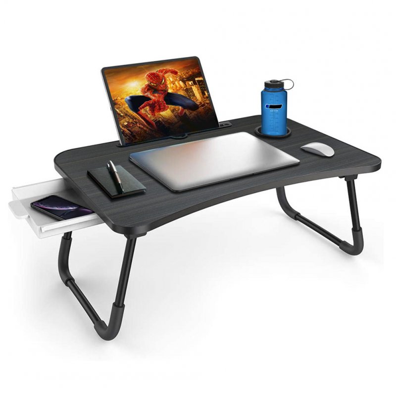 US Laptop  Bed  Table Portable Foldable Laptop Tray Table Storage Drawers Cup Holders Laptop Stand Floor Table Black