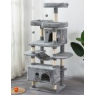 [US Direct] Large Cat Tree Condo with Sisal Scratching Posts Perches Houses Hammock, Cat Tower Furniture Kitty Activity Center Kitten Play House Gray