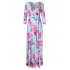  US Direct  Leadingstar Women s 3 4 Sleeve V Neck Floral Print Boho Maxi Wrap Dress L