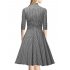  US Direct  Leadingstar Women s Official Bow Neck Plaid Slim Half Sleeve Swing Vintage Dress Black and White Latticed Asia Size S