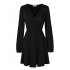  US Direct  Leadingstar Women Solid Long Sleeve Elastic Waist Wrap V Neck Fit Flare Dress