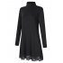  US Direct  Leadingstar Women s Knitting Turtleneck Long Sleeve Loose Lace Cotton Casual Dress Black