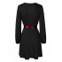  US Direct  Leadingstar Women Solid Long Sleeve Elastic Waist Wrap V Neck Fit Flare Dress