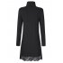  US Direct  Leadingstar Women s Knitting Turtleneck Long Sleeve Loose Lace Cotton Casual Dress Black