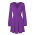  US Direct  Leadingstar Women Solid Long Sleeve Elastic Waist Wrap V Neck Fit Flare Dress