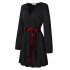  US Direct  Leadingstar Women Solid Long Sleeve Elastic Waist Wrap V Neck Fit Flare Dress